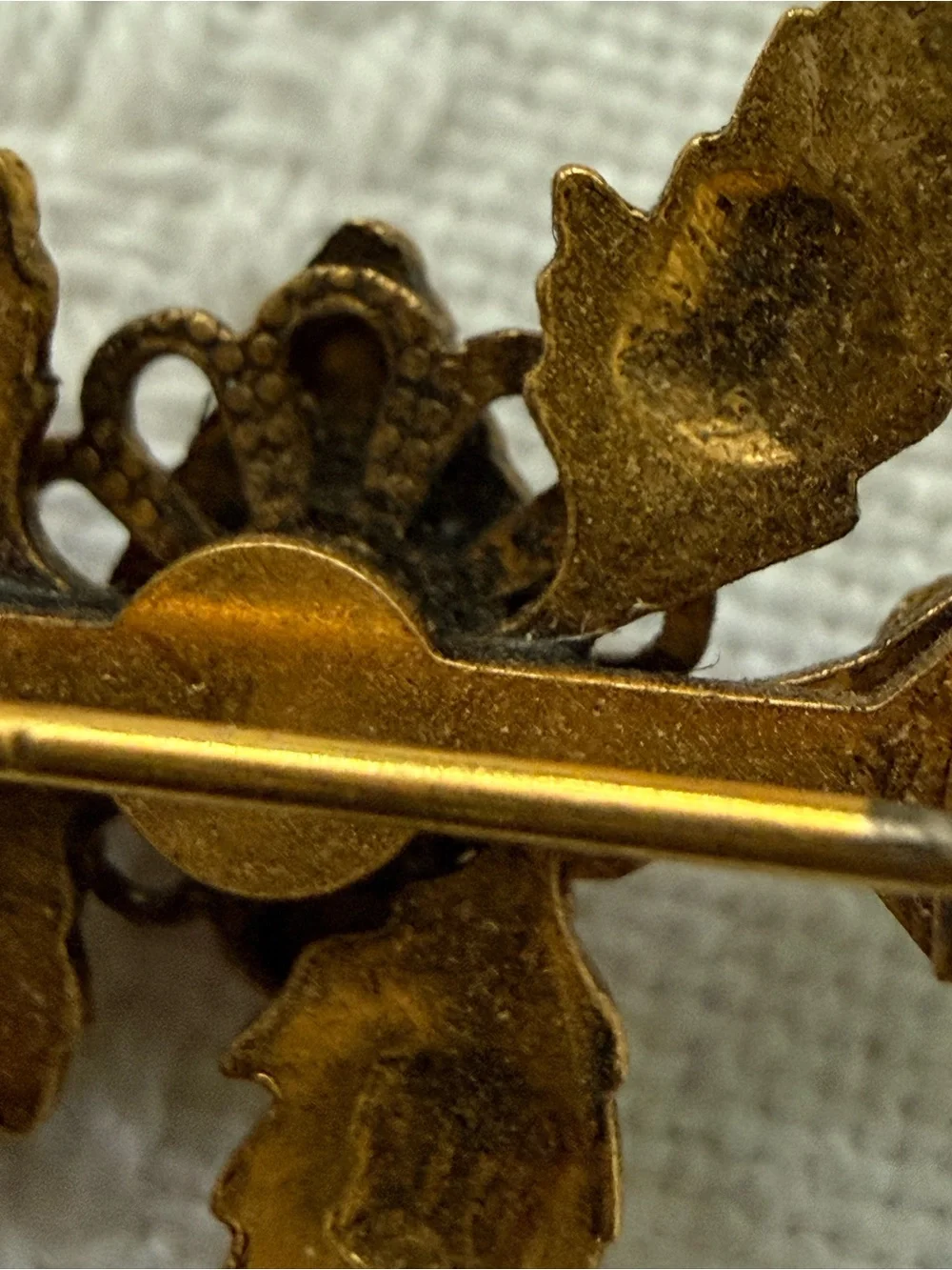Vintage French Gold-Tone Leaf Brooch with Green Stones 1950s
